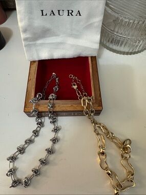 Laura Two-Tone Chunky Chain Necklace Set - Gold & Silver